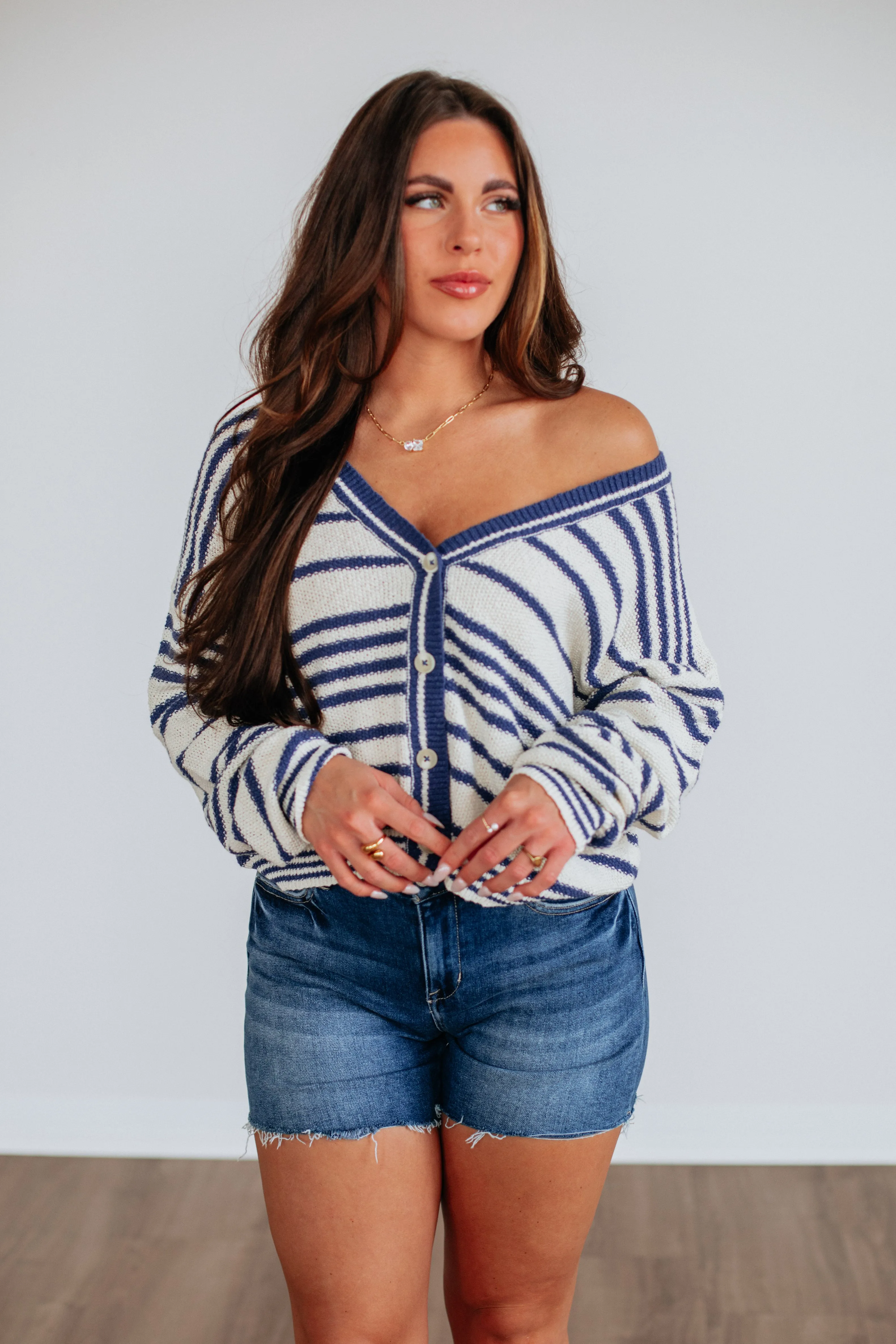 AntiPilling Technology Ventilated Panels Scottie Striped Cardigan - Navy Mix