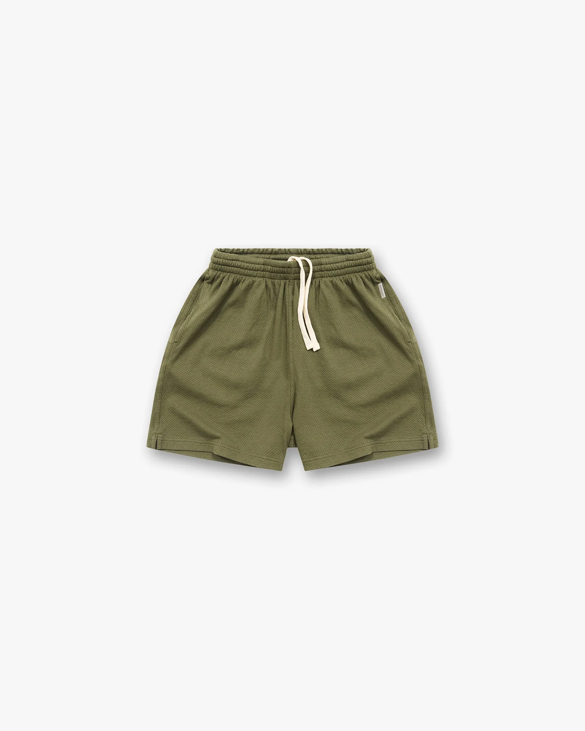 rooftop party look Sweat Wicking Channels Initial Mesh Shorts - Army Green