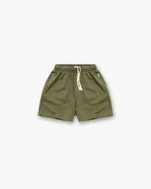 rooftop party look Sweat Wicking Channels Initial Mesh Shorts - Army Green
