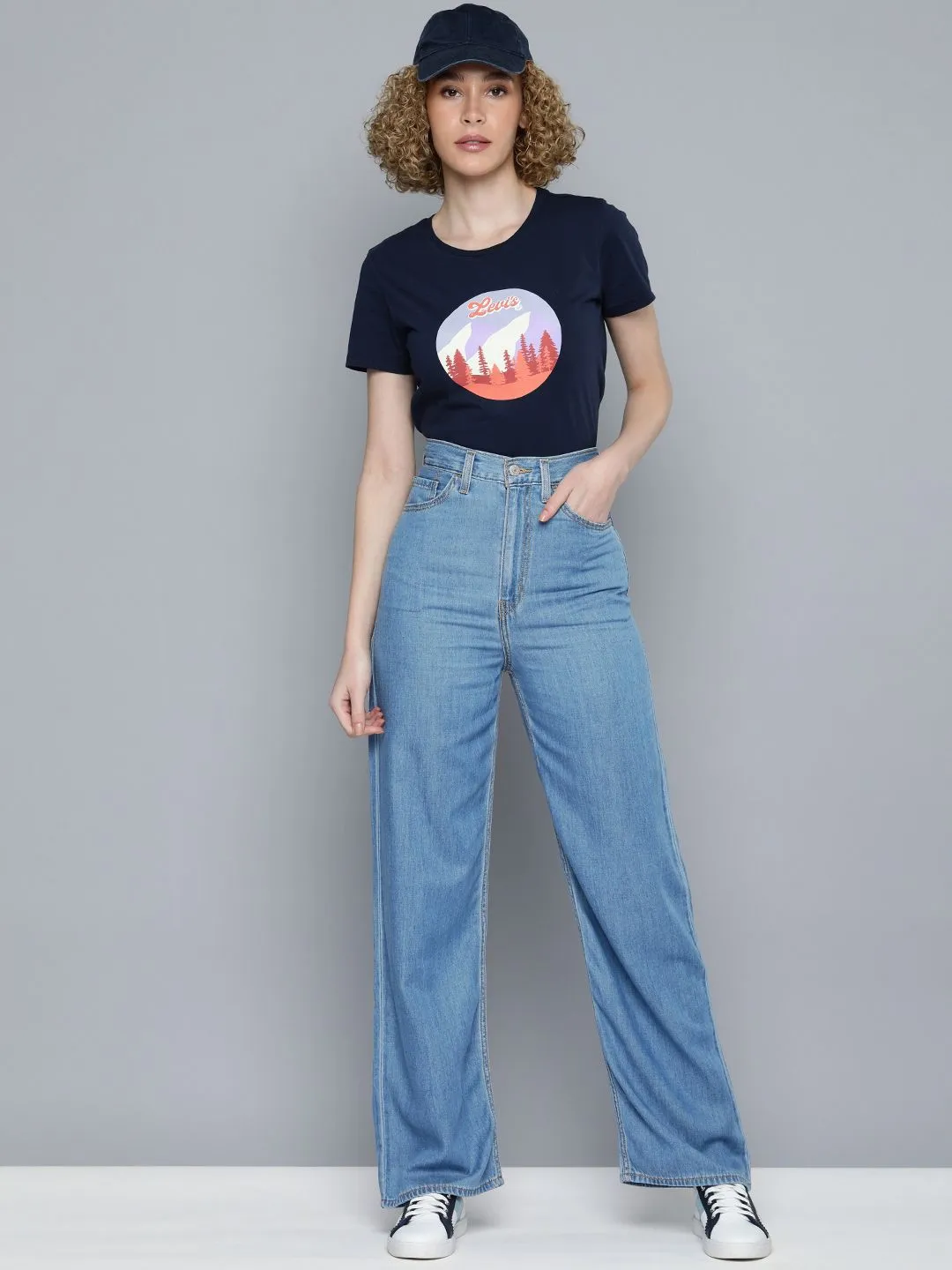 Women's Indigo Baggy Fit High Rise Jeans Party Look Weekend Warrior Spring Mood Party Look Classic