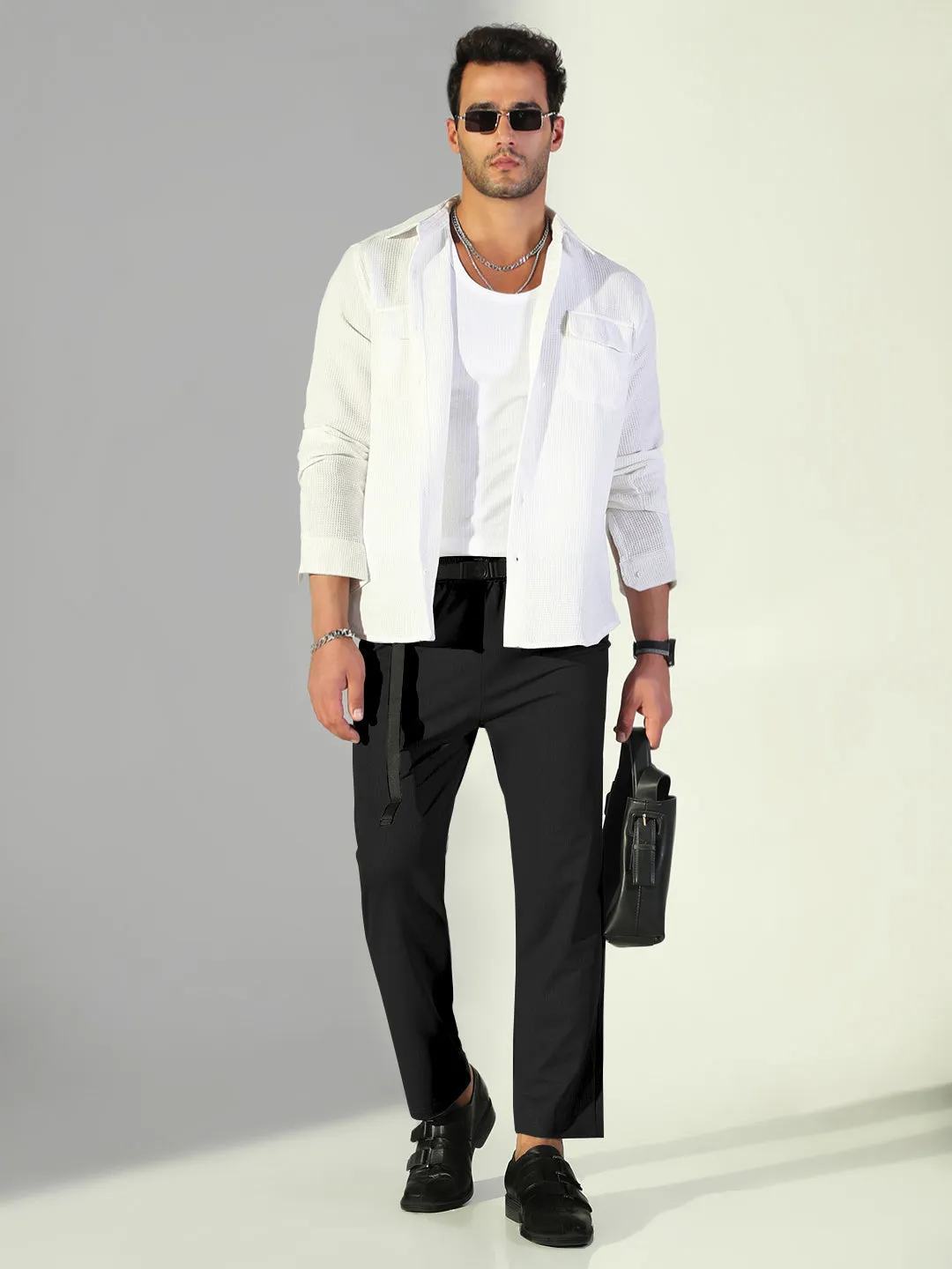 Office Friendly Abrasion resistant Men's Black Straight Fit Korean Trouser