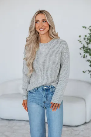 EcoFriendly Material Blend Stretch Ribbing Jenzi Knit Sweater - Light Grey
