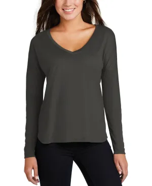 JustBlanks Women's Drapey Long Sleeve V-Neck Tee with Drop Shoulder Street Casual