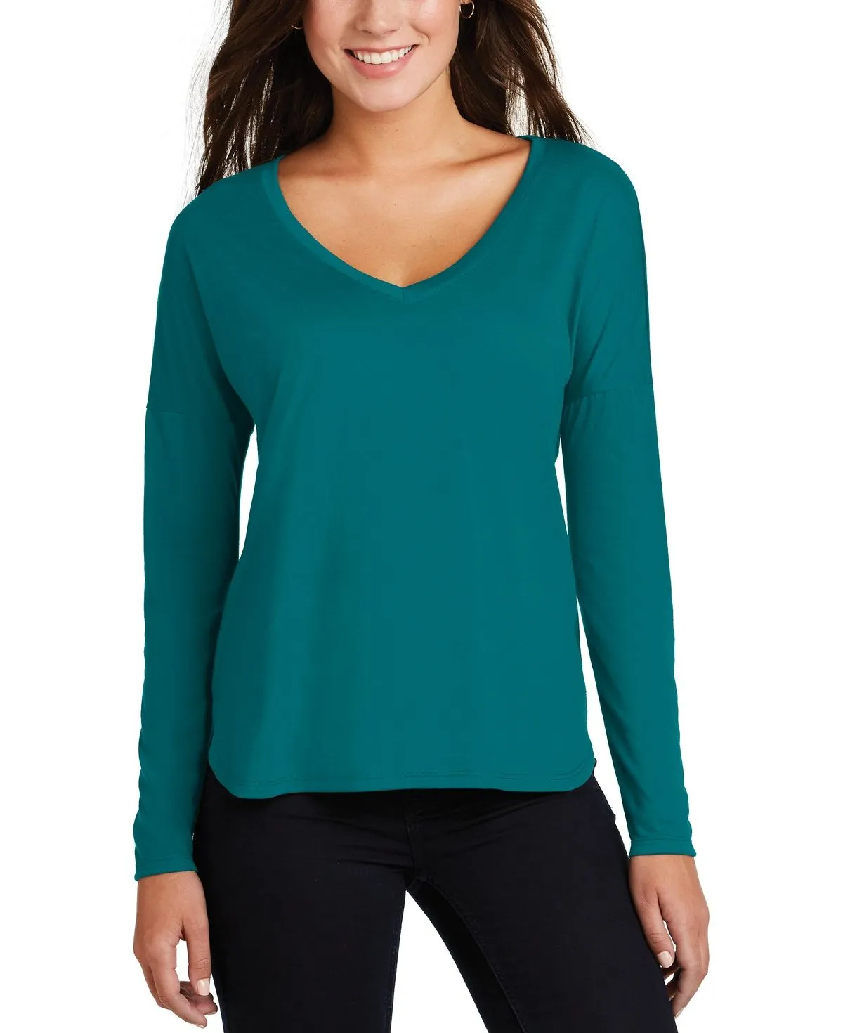 adults' Flexible Shoulder Seams JustBlanks Women's Drapey Long Sleeve V-Neck Tee with Drop Shoulder