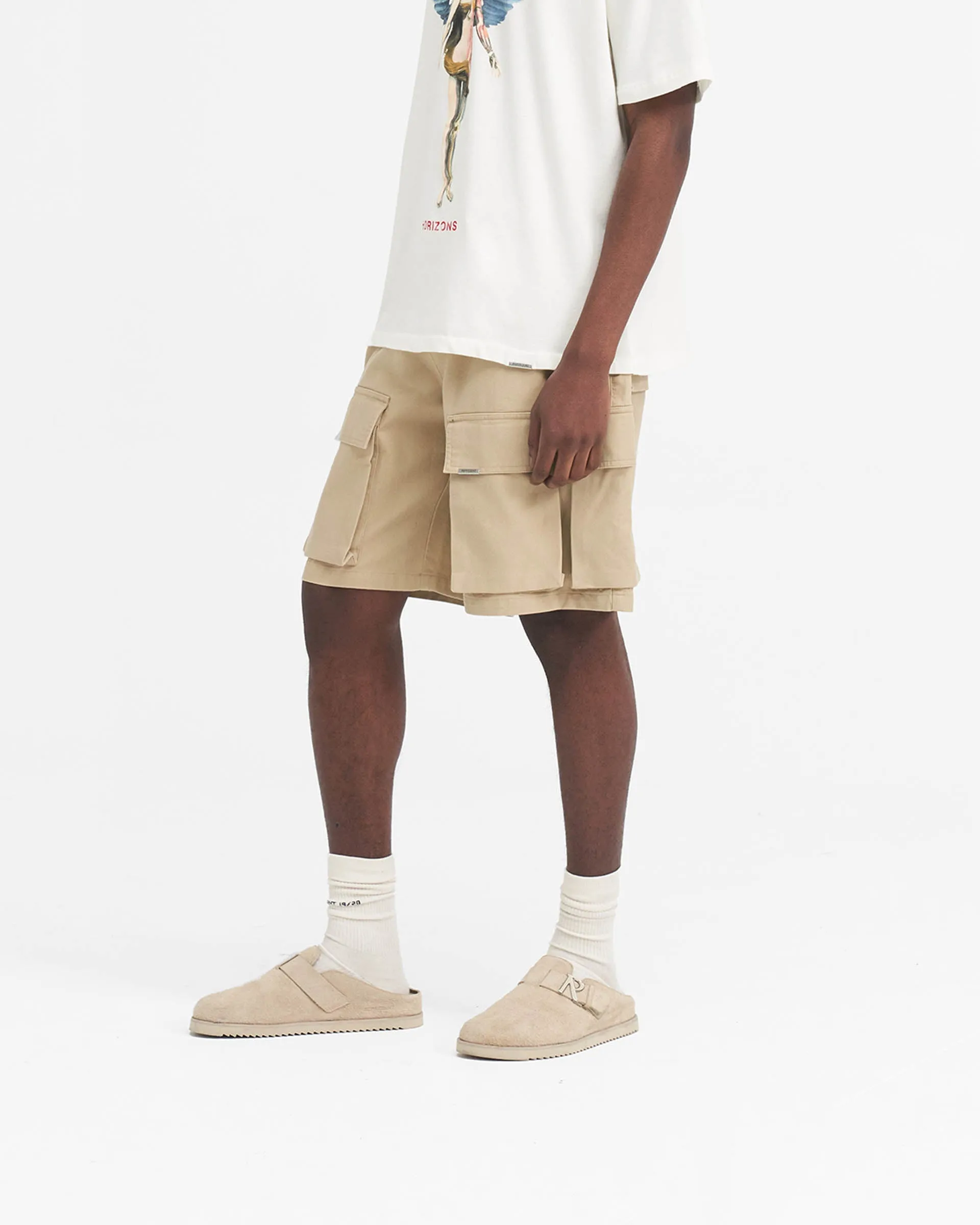 Urban Fashion Baggy Cotton Cargo Short - Sandstone