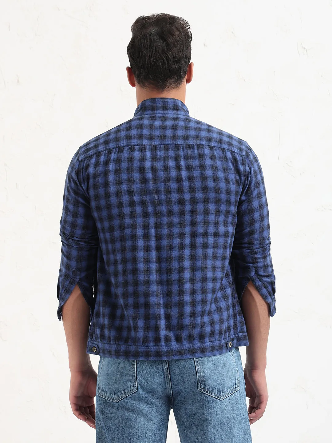 Men's Blue Checked Slim Fit Shacket Eco Friendly Fabric Soft Cotton Feel
