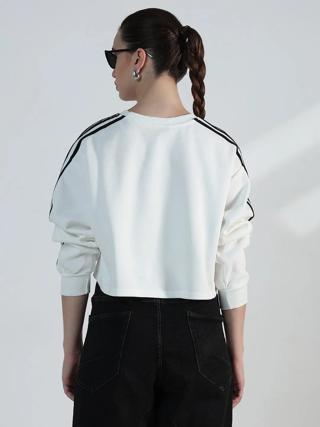 Women's White Motorsport Oversized Crop Sweatshirt Collared Stylish Layer