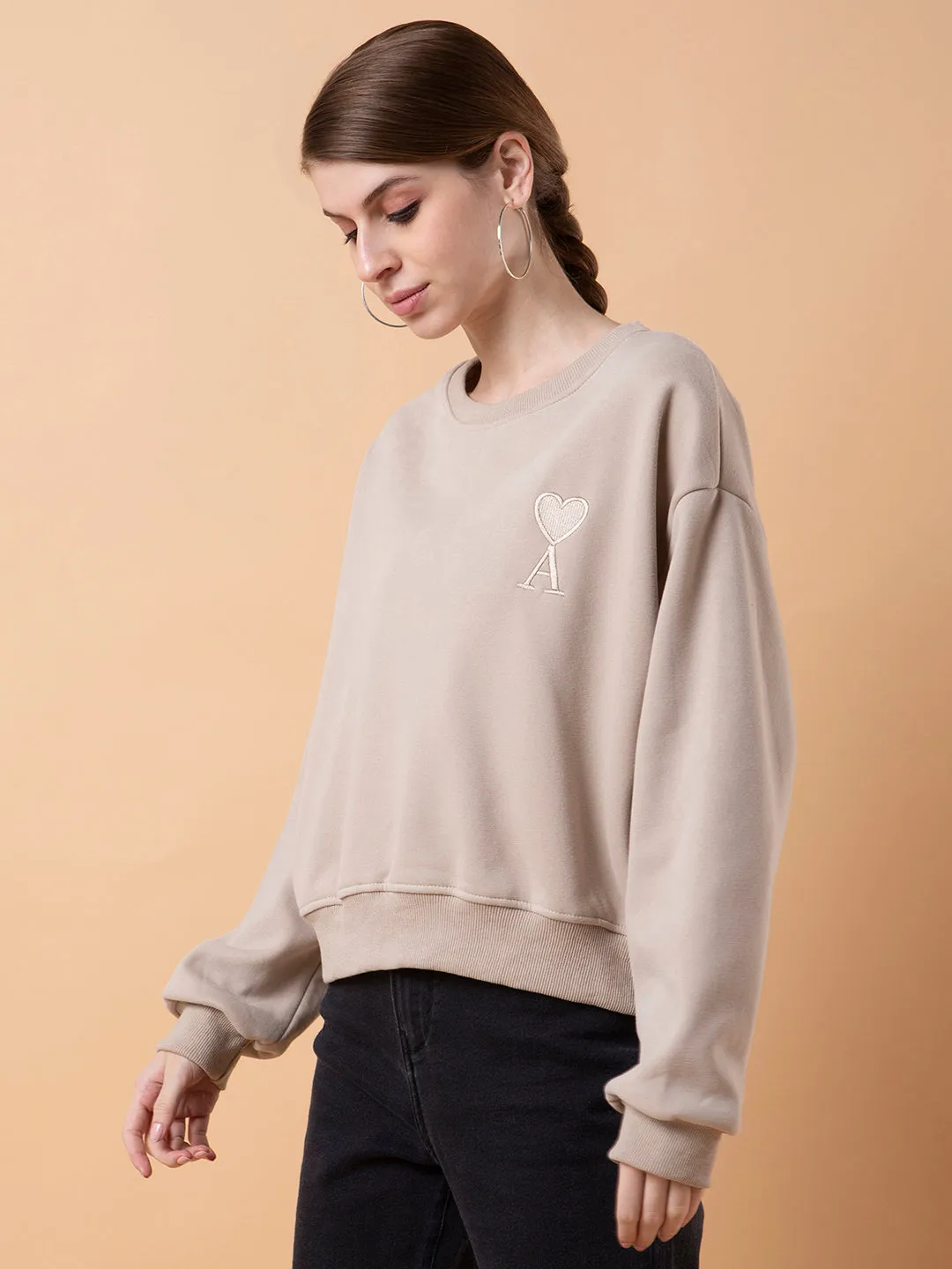 Women's Beige Sweatshirt Hooded