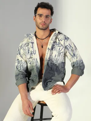 Men's Typography Ombre Cream Shacket Workout