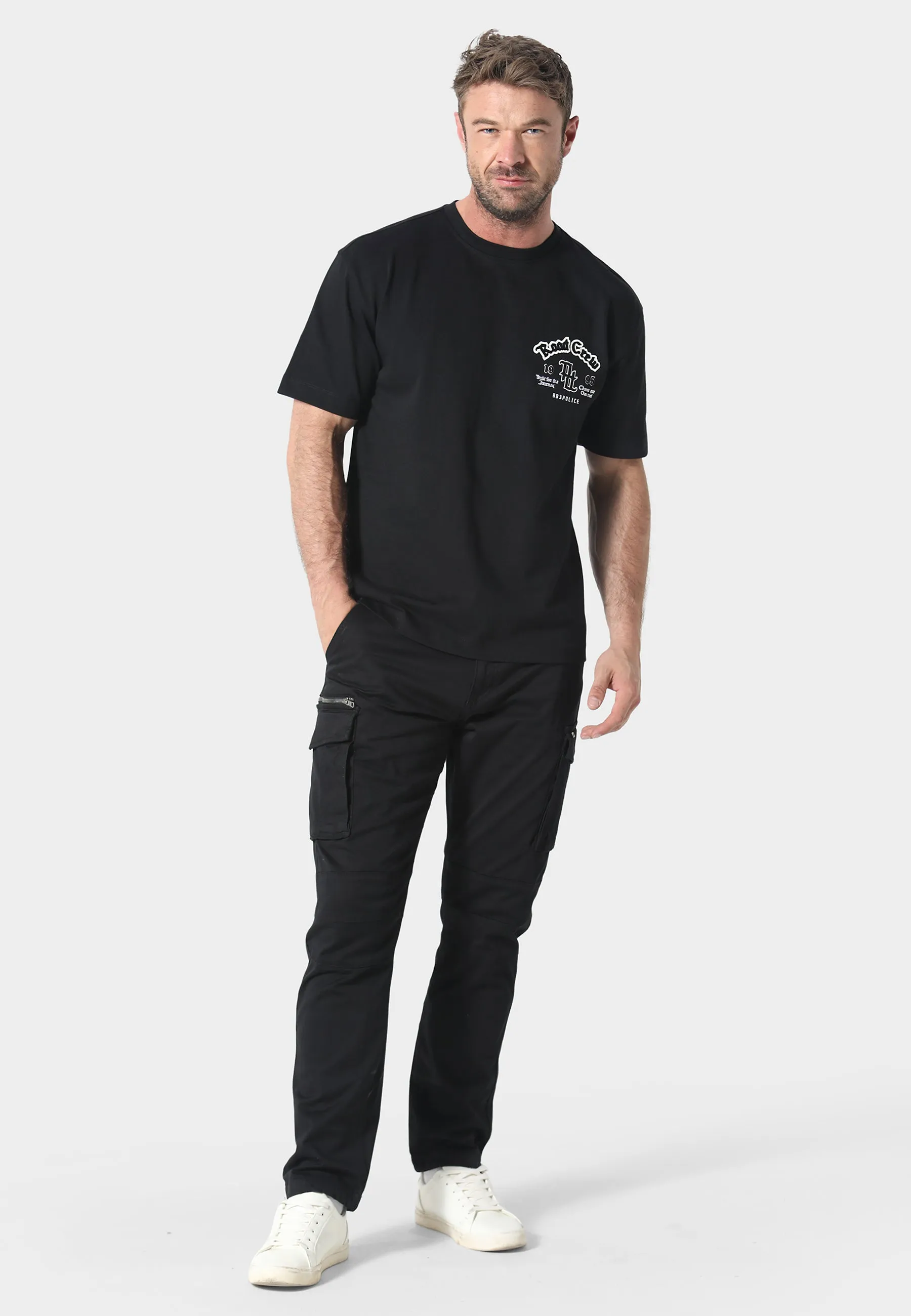 V neck style DoubleStitchedHem Edmonson Black T-Shirt