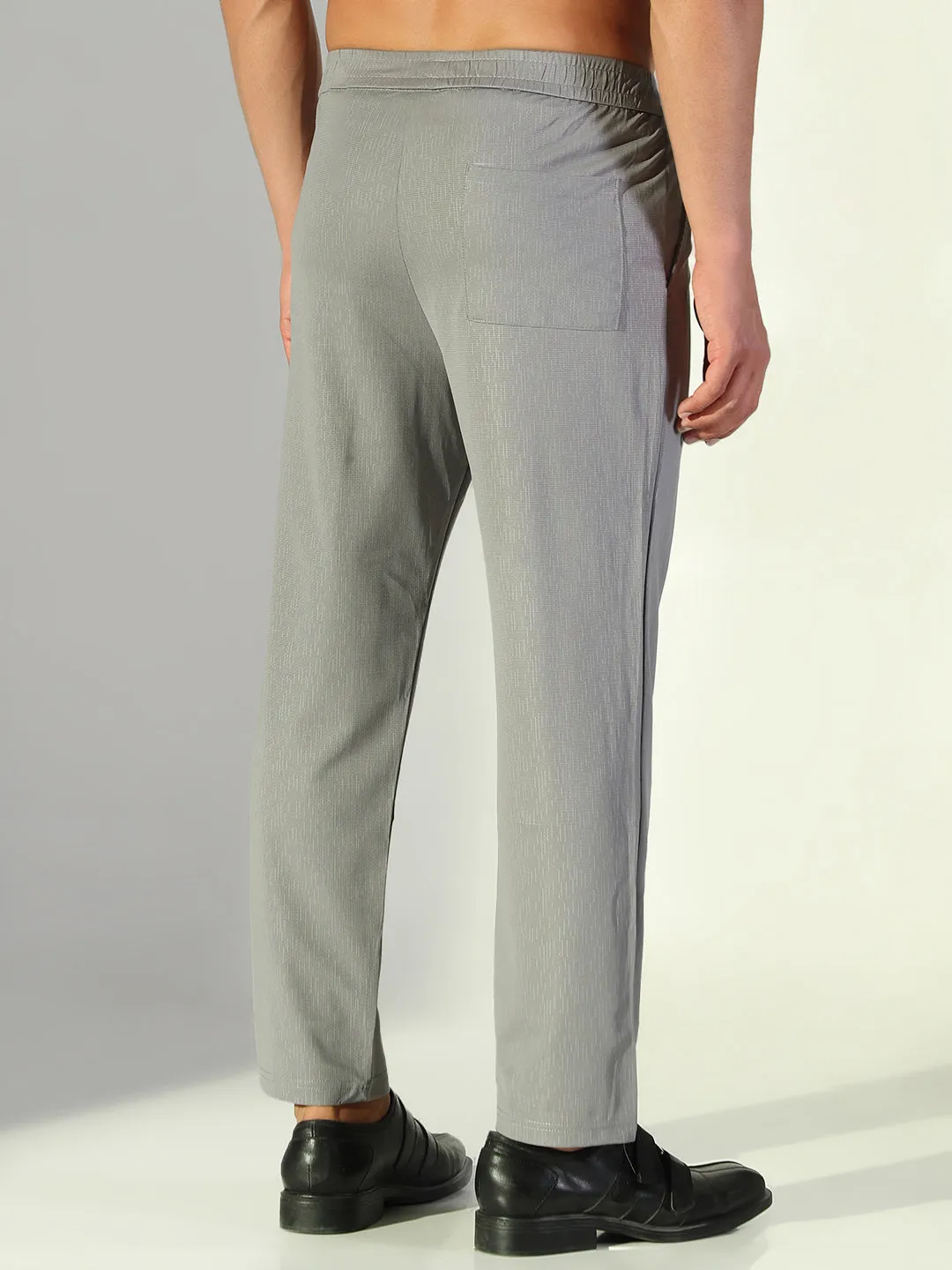Eco Friendly Dyeing Utility Ready Men's Grey Solid Straight Fit Korean Trousers