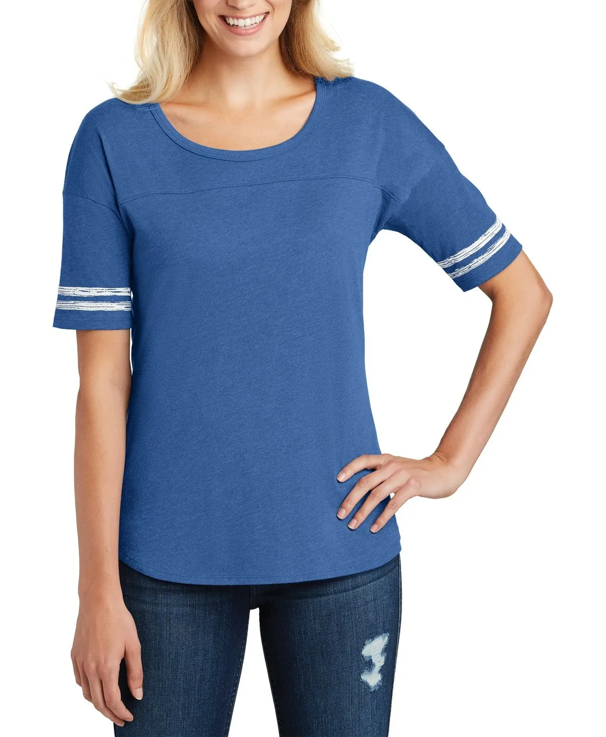 Classic Layering JustBlanks Women's Scorecard Long Sleeve Tee with Striped Sleeves