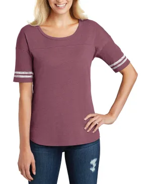 JustBlanks Women's Scorecard Long Sleeve Tee with Striped Sleeves Comfy Wardrobe