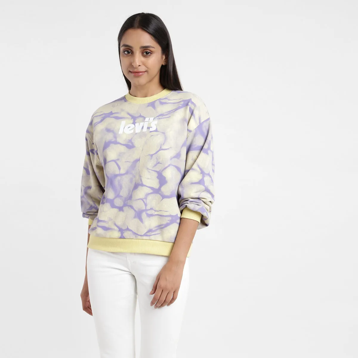 Women's Abstract Yellow Crew Neck Sweatshirt Casual Vibes