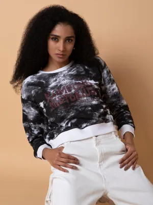 Women's Black Printed Casual Sweatshirt Personalized Urban Chic