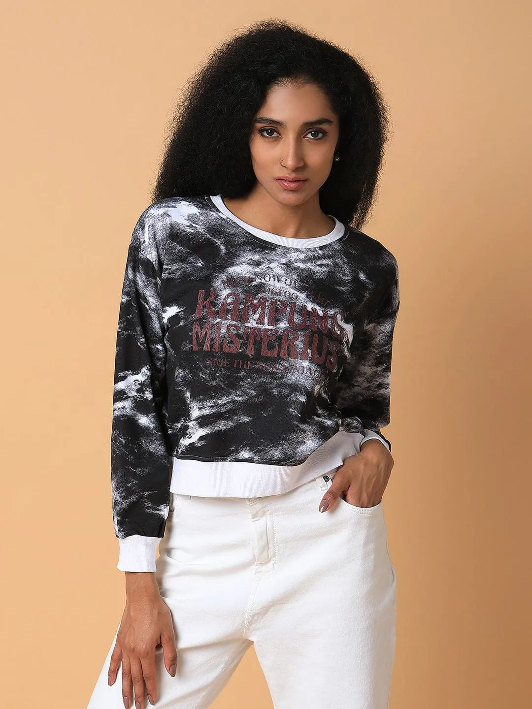 Women's Black Printed Casual Sweatshirt product customer retention product semi formal grace