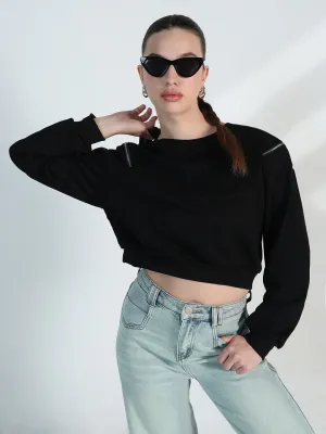 Women's Black Oversized Sweatshirt with Shoulder Zips All Season Wear low end
