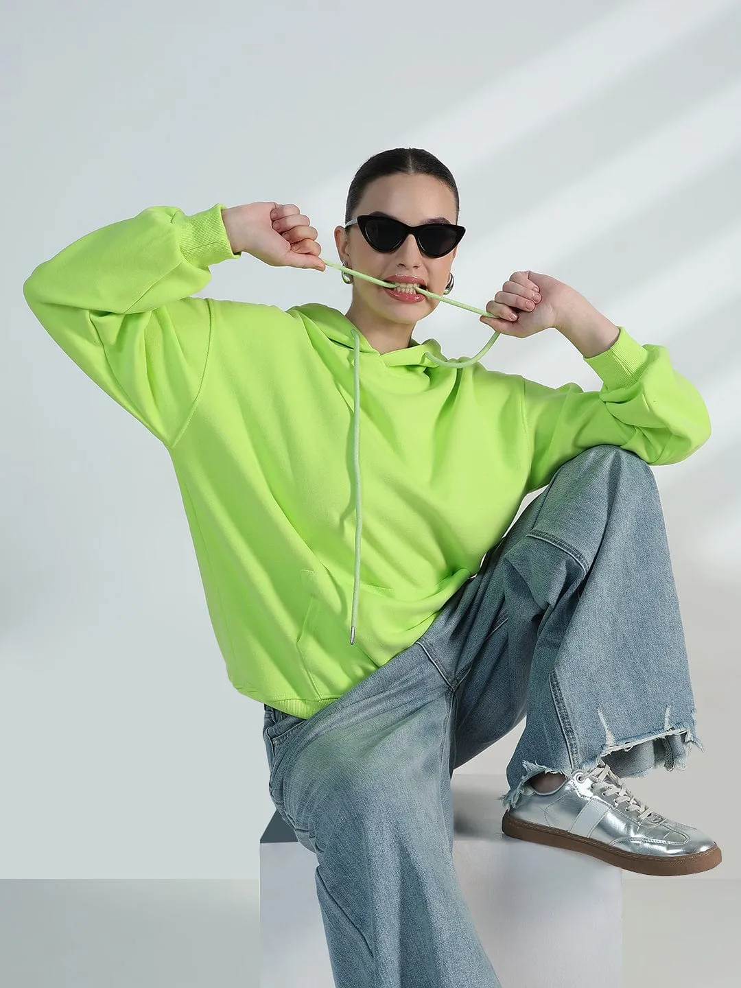 Winter Comfort Beach Style Women's Lime Green Oversized Hoodie