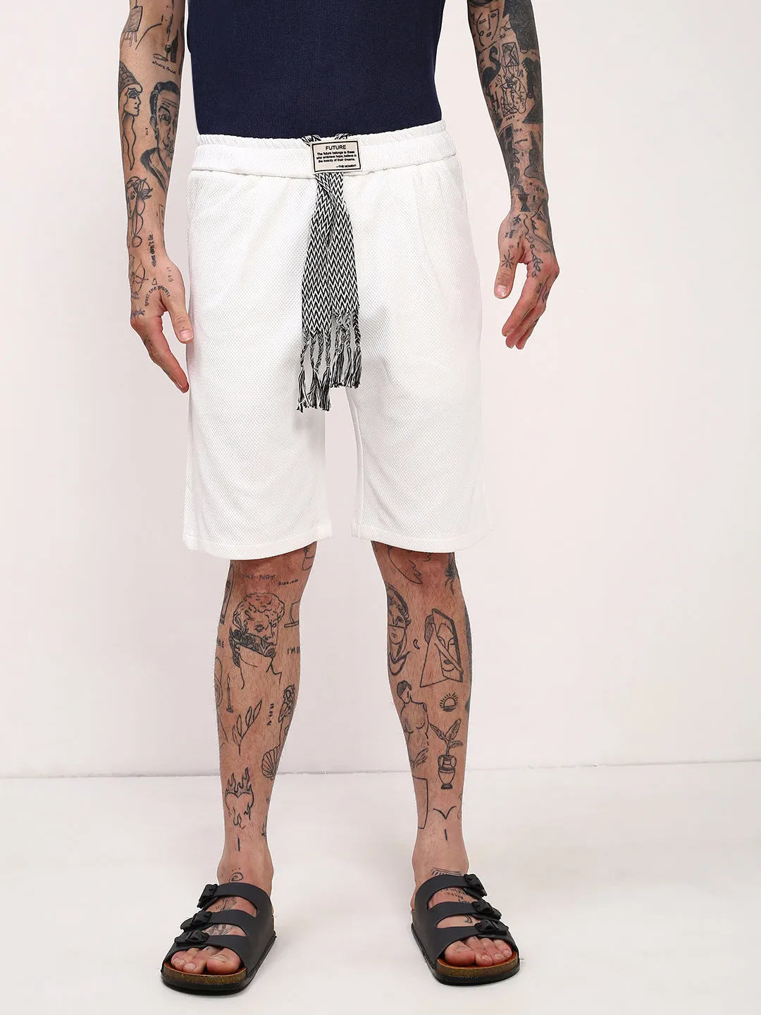Versatile Layering Men's White Mid-Rise Regular Fit Shorts