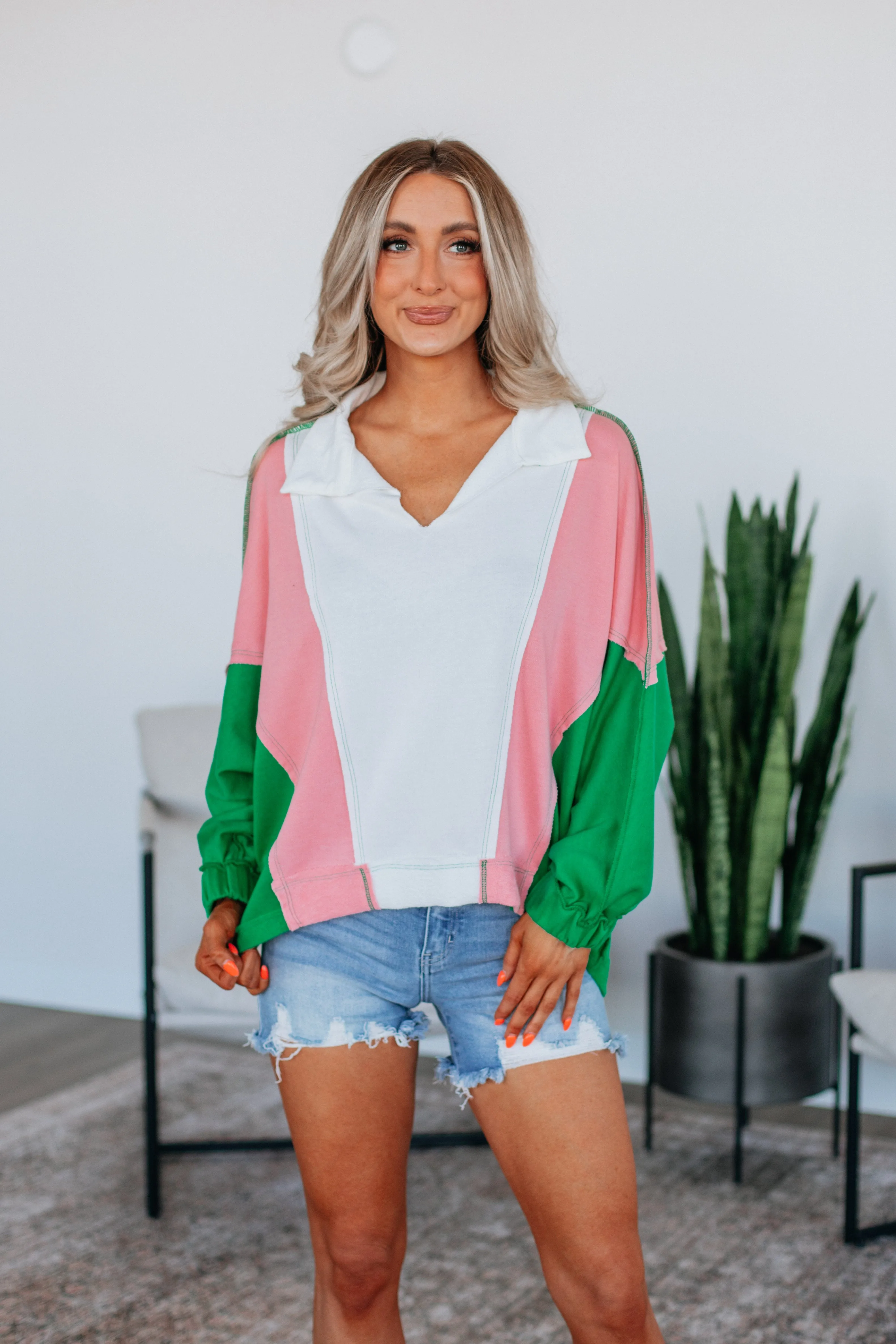 Gym Essential Vanya Oversized Pullover - Kelly Green Mix