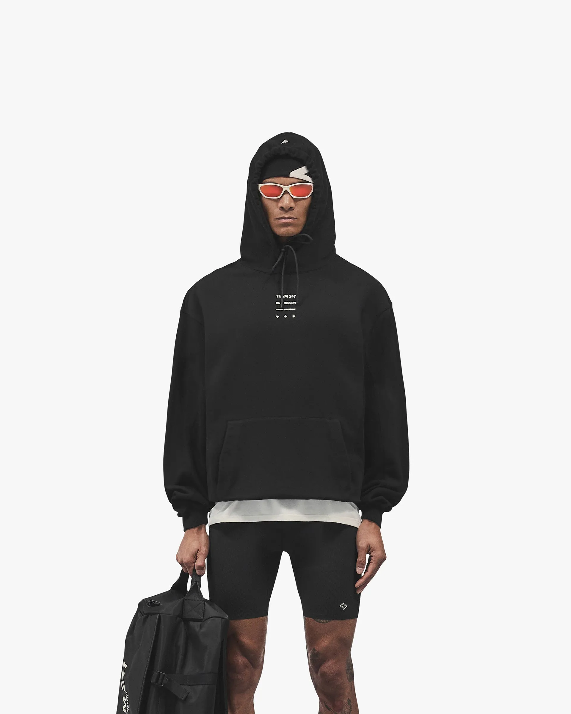 247 Uprising Oversized Hoodie - Black Cotton Blend Drawstring