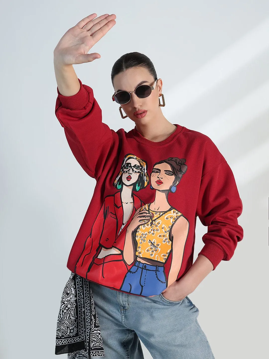 Women's Graphic Red Oversized Sweatshirt right for formal events Trendy Outfit