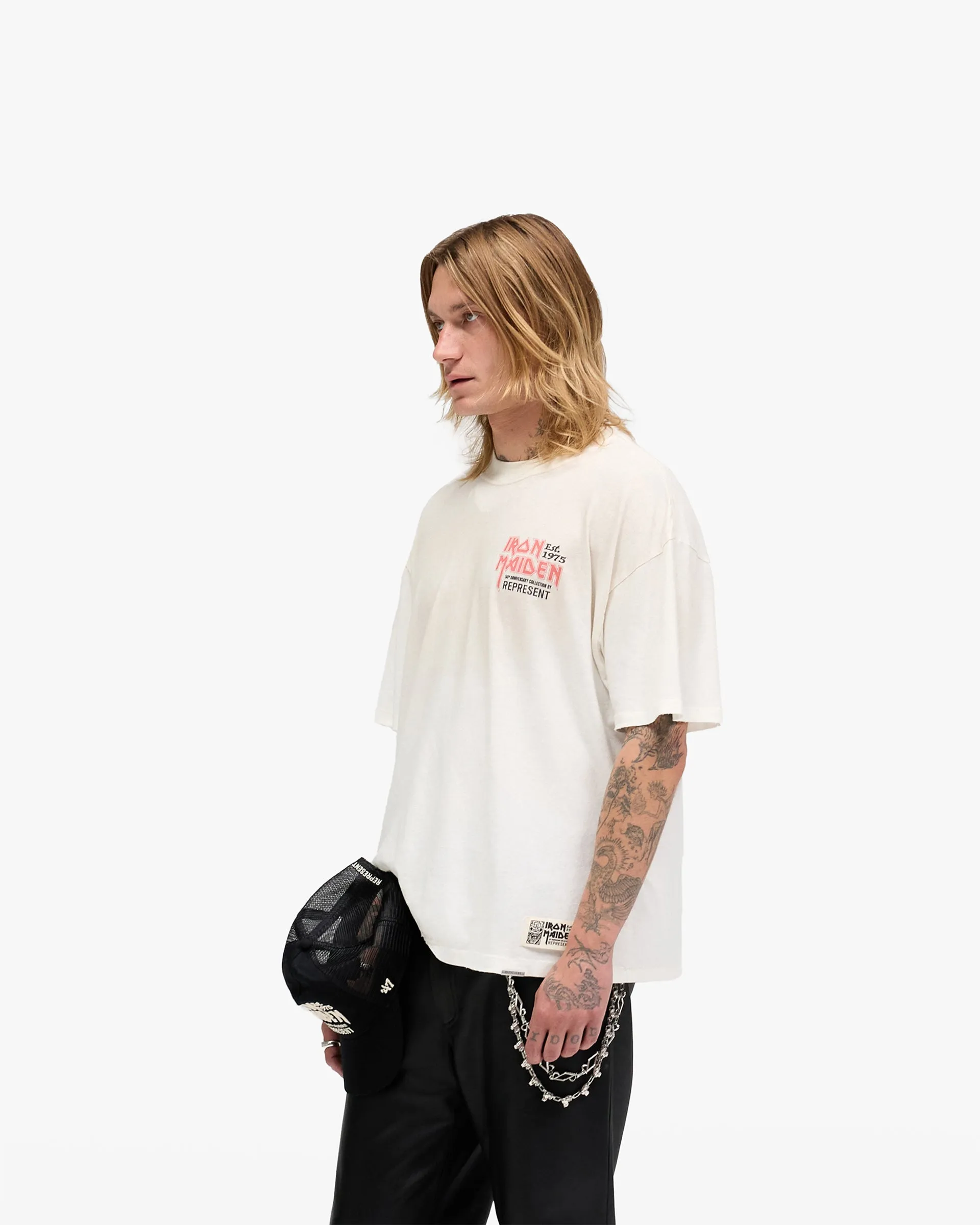 Quick Dry Wear Fit Represent X Iron Maiden Anniversary T-Shirt - Washed Ecru