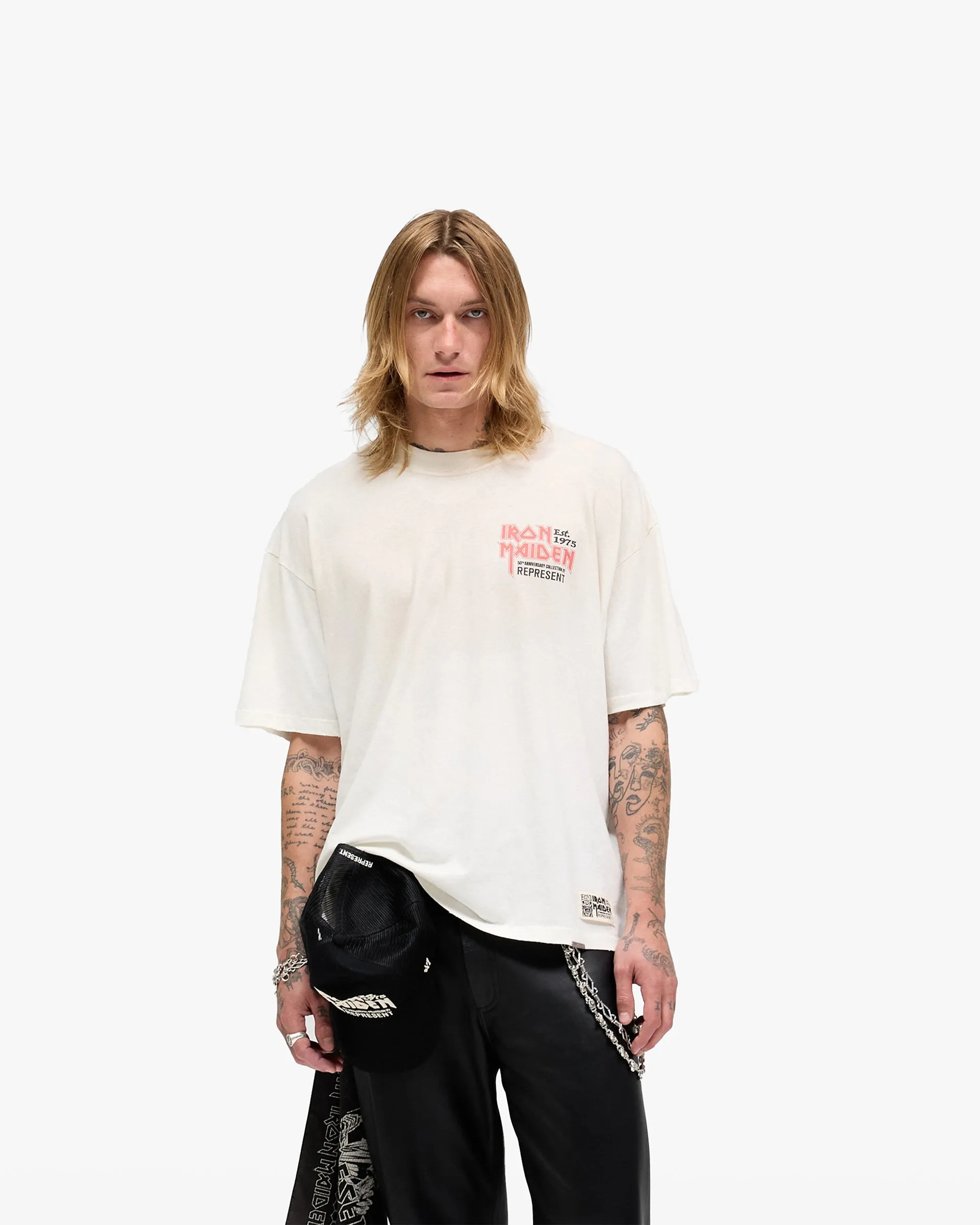 Minimalist purity ReinforcedShoulderPanels Represent X Iron Maiden Anniversary T-Shirt - Washed Ecru