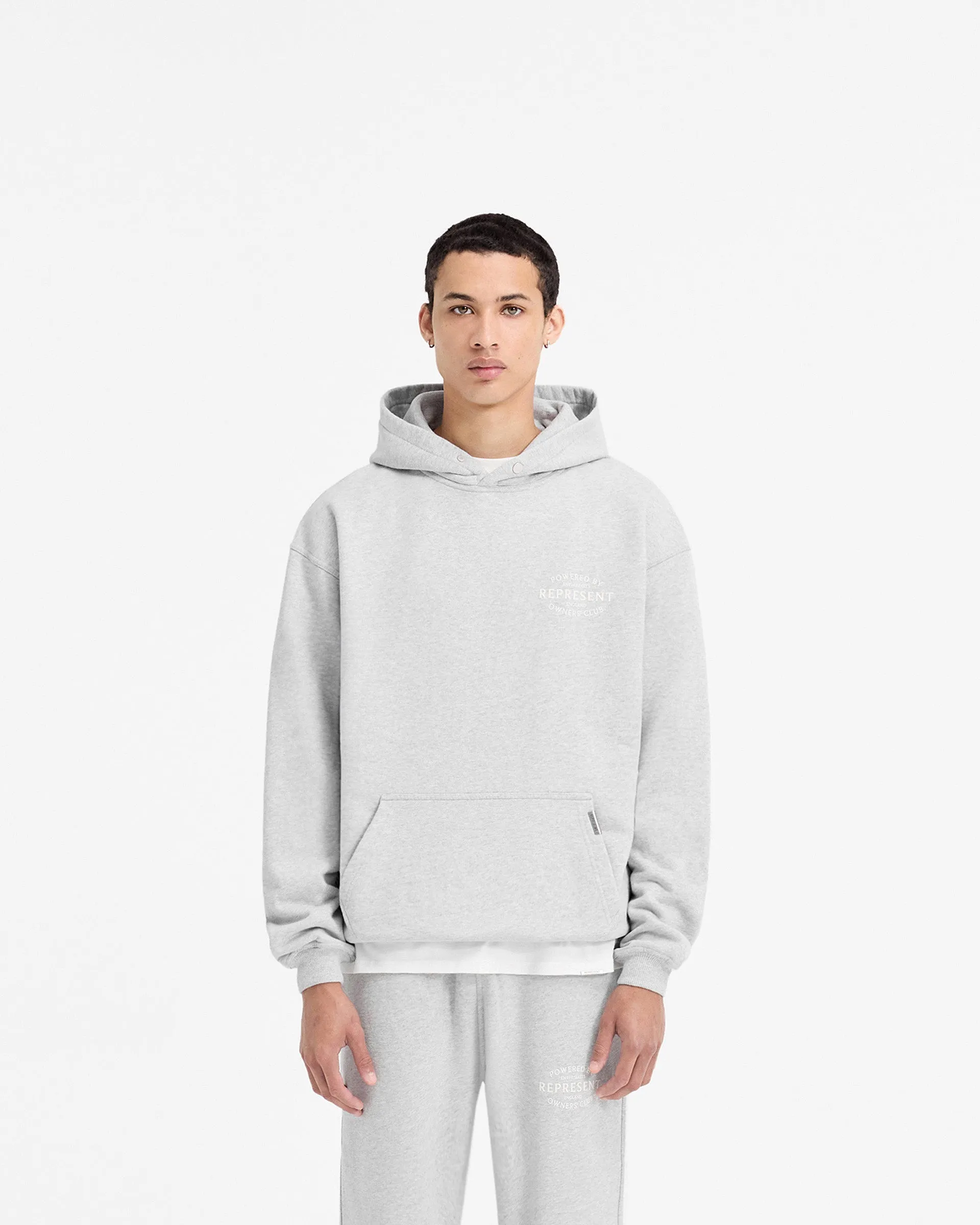 Cozy Streetwear Patchwork Represent Owners Club Stamp Hoodie - Ash Grey