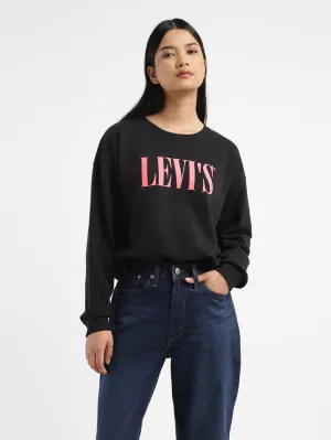 product sporty style statement school wear Women's Brand Logo Black Crew Neck Sweatshirt