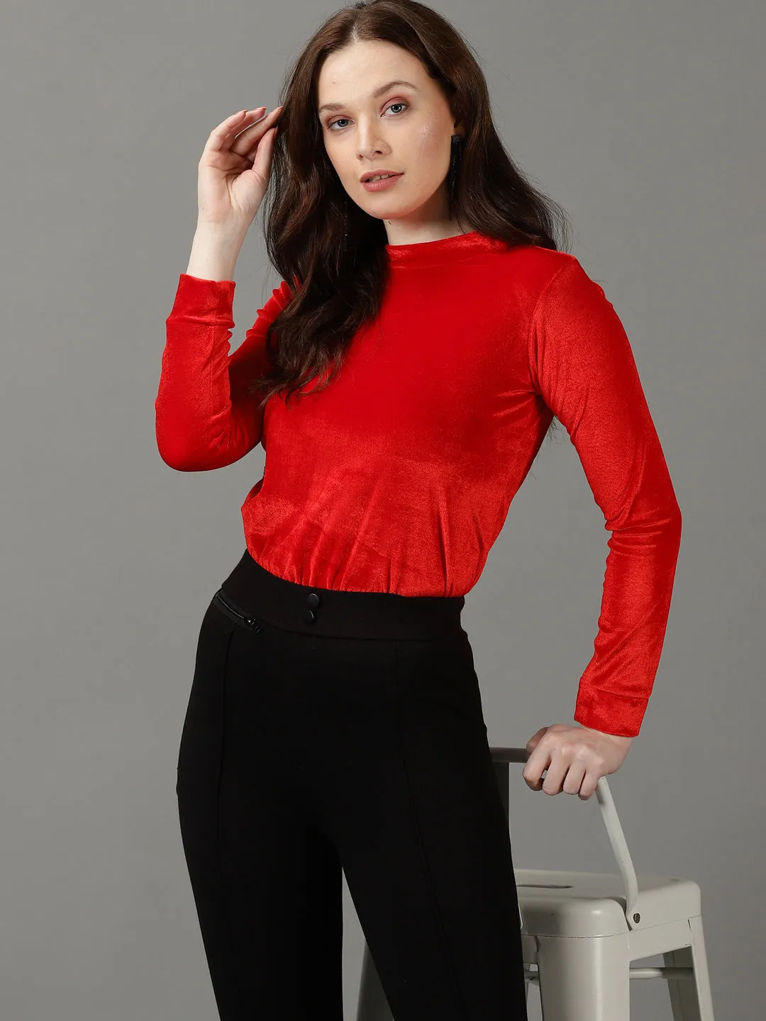 Women's Red Round Neck Sweatshirt product neon energy product budget friendly