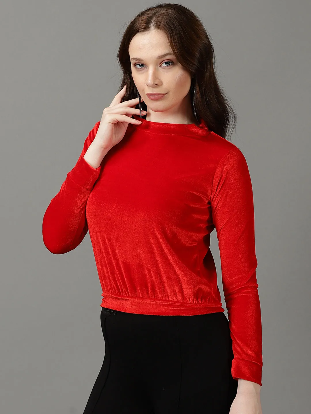 Women's Red Round Neck Sweatshirt Seasonal Trend product cost effectiveness