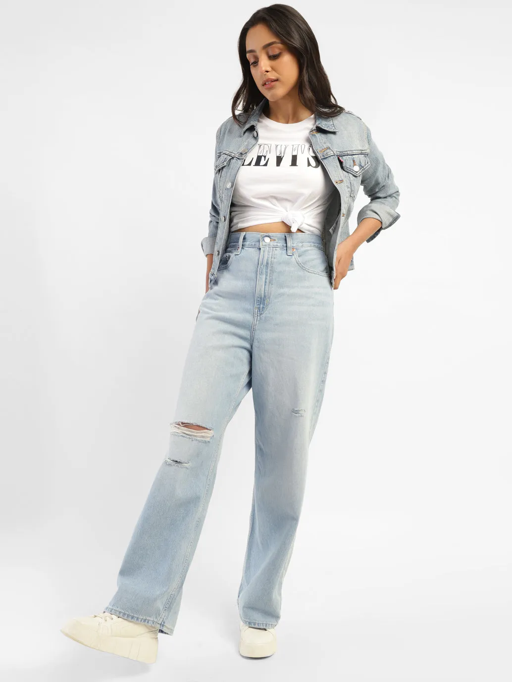 Women's Blue Loose Fit High Rise Jeans High-waisted