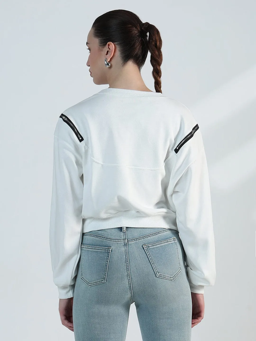 Women's White Oversized Sweatshirt with Shoulder Zips Odor-resistant