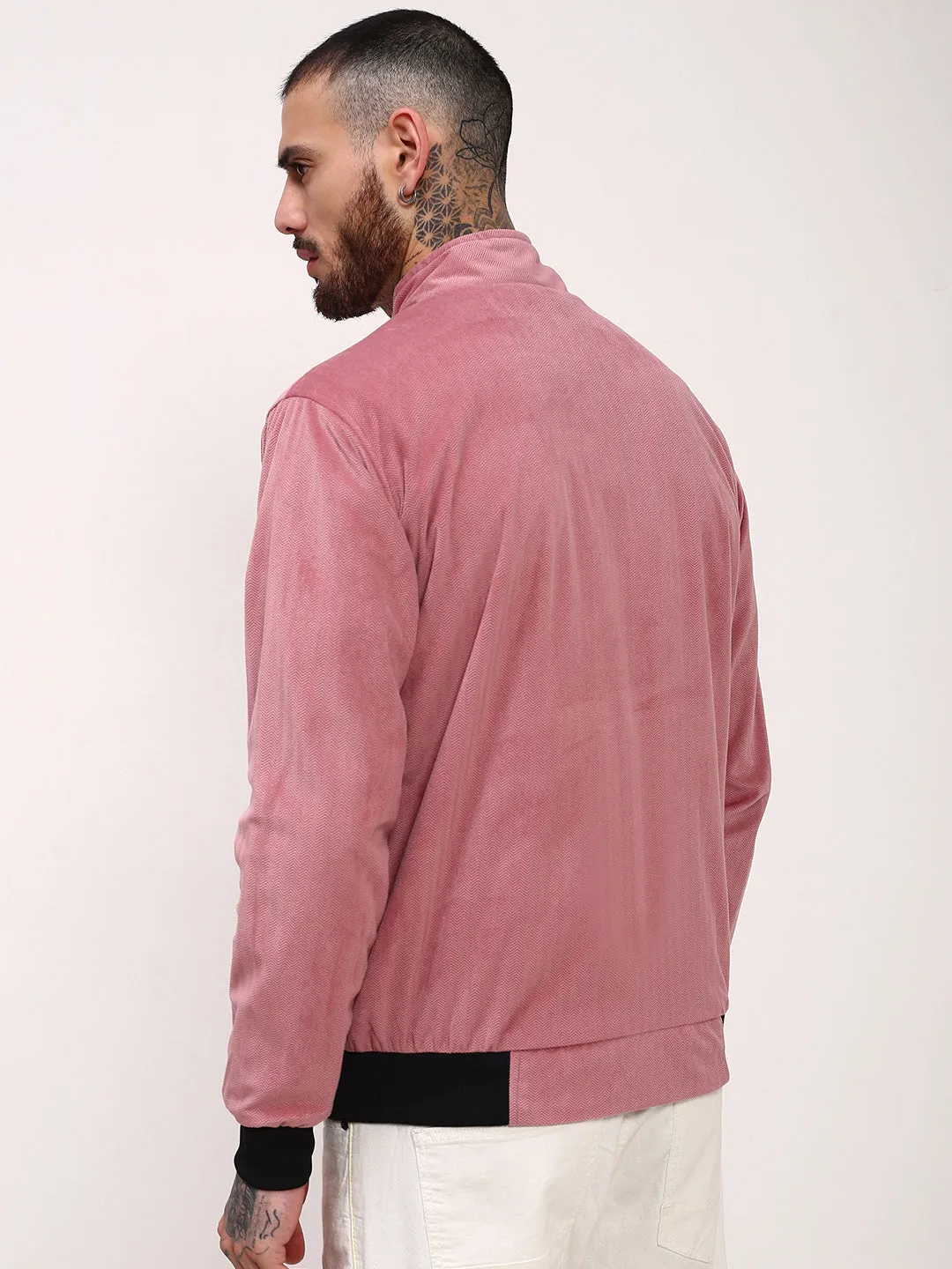 understated look Collapsible Packable Design Men's Pink Solid Bomber Jacket
