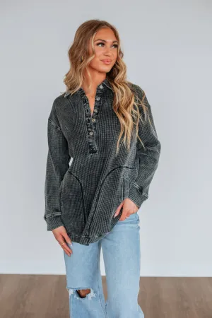 Sallie Waffle Knit Top - Vintage Black Pure Detail