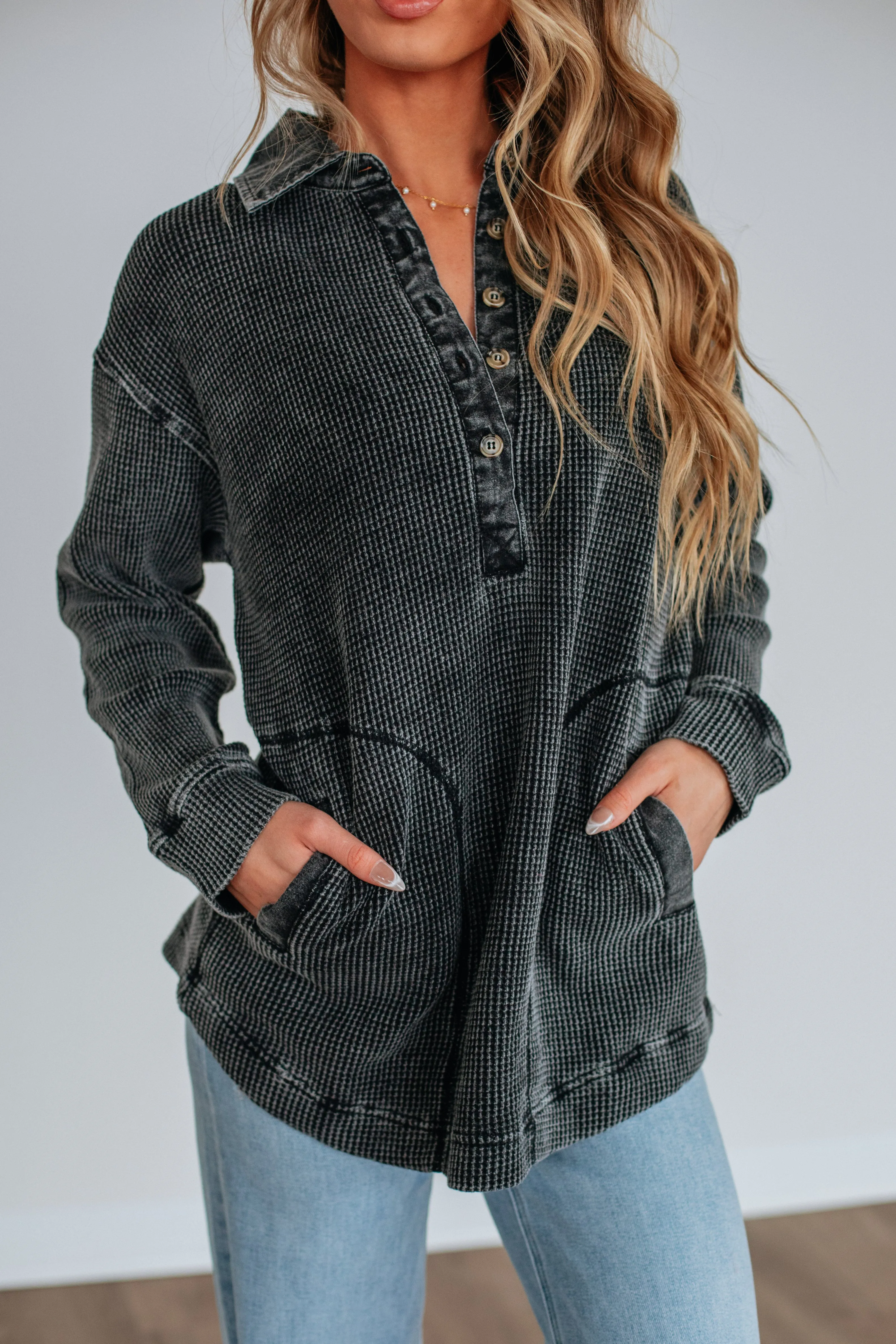 Sallie Waffle Knit Top - Vintage Black Layered Look