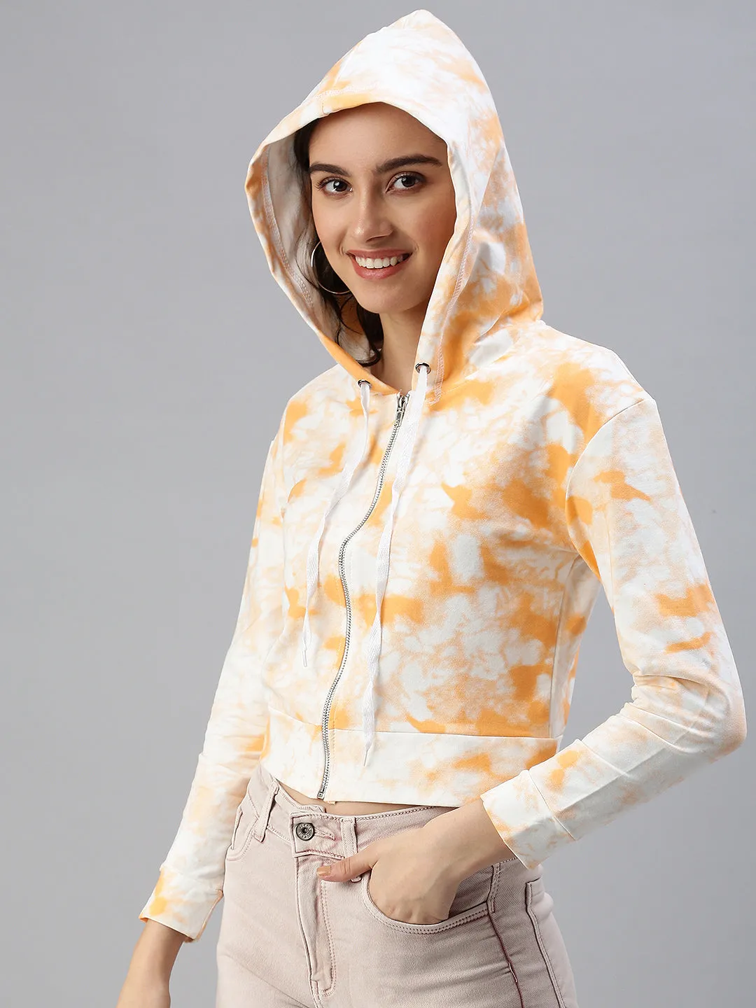 product development casual top Women's White Printed Hooded Sweatshirt