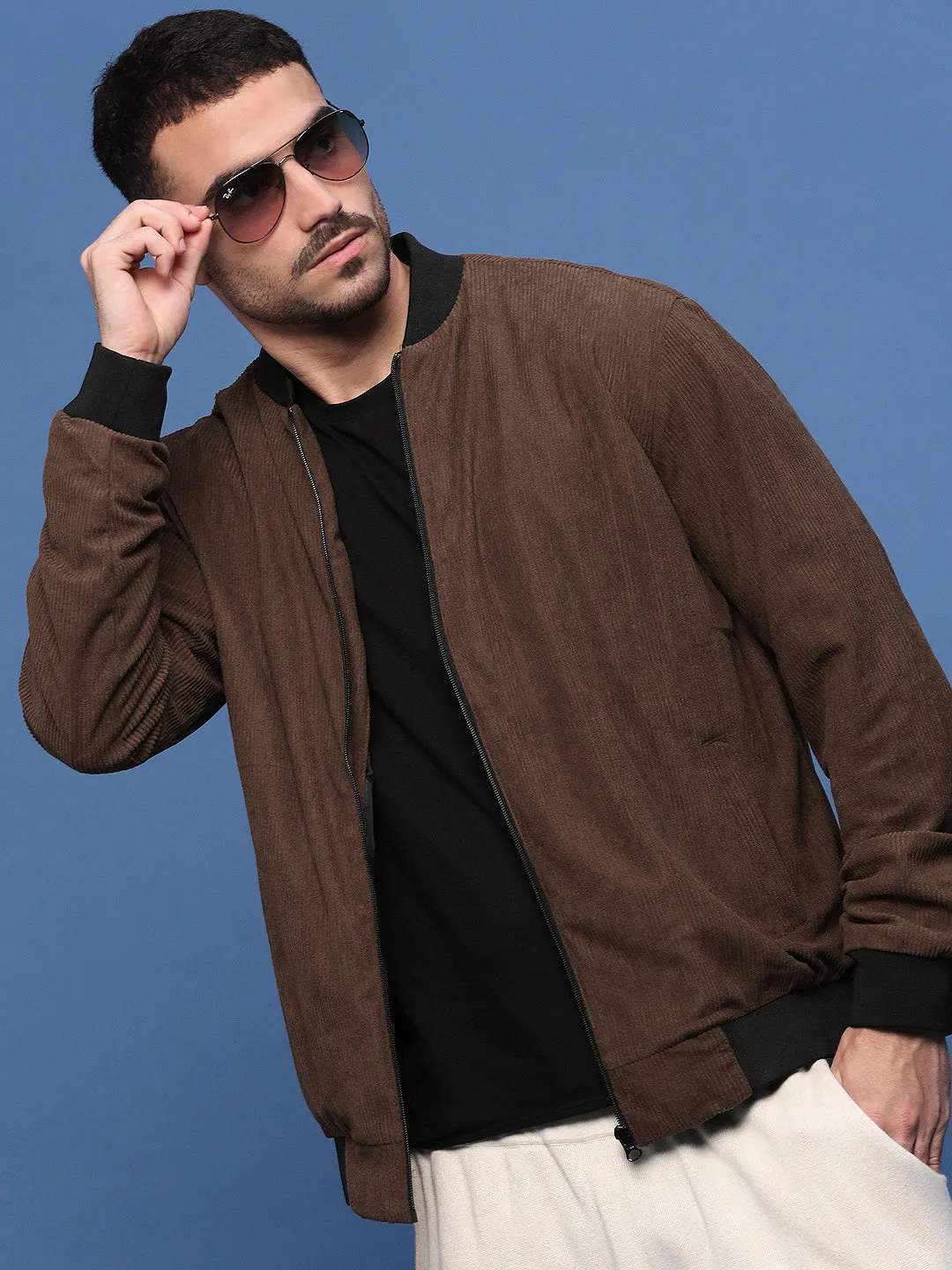 Men's Brown Corduroy Windcheater Bomber Jacket Vegan Fabric