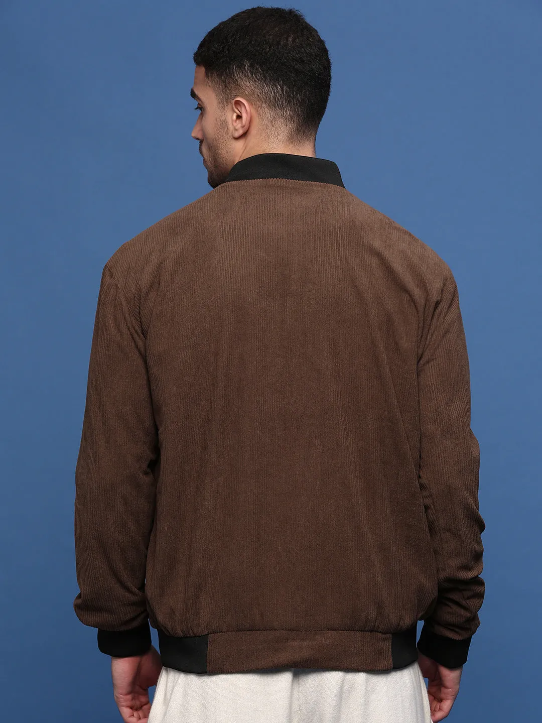 Green Material Teflon Coated Men's Brown Corduroy Windcheater Bomber Jacket