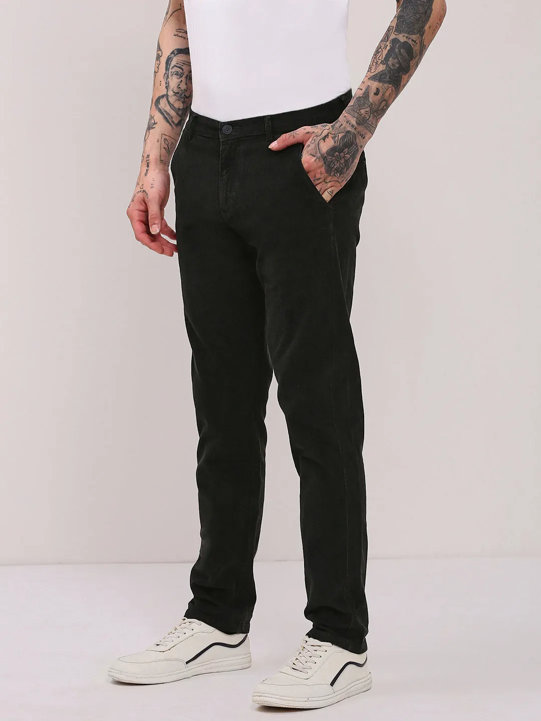 Smart Fit Breathable Stretch Men's Black Solid Trousers