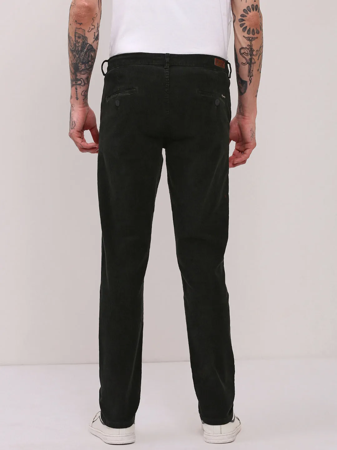 Men's Black Solid Trousers slim fit