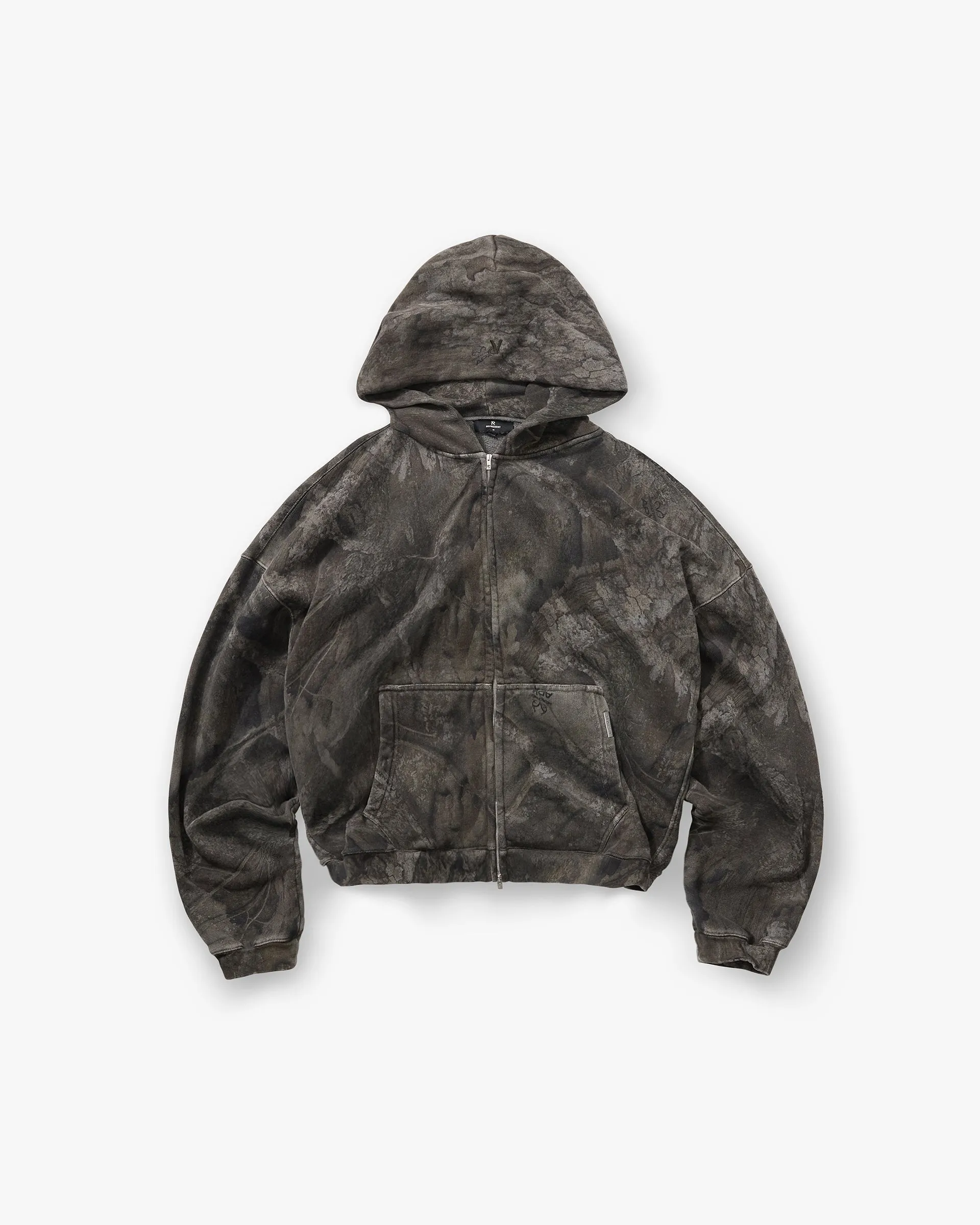 Timeless Sporty Initial Overdye Realtree? Boxy Zip Through Hoodie - Overdyed Black