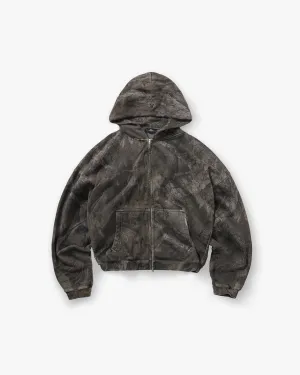 Timeless Sporty Initial Overdye Realtree? Boxy Zip Through Hoodie - Overdyed Black