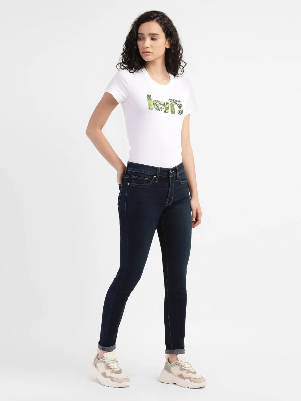 Women's 311 Blue Skinny Fit Mid Rise Jeans Outfit Combo Flattering Waist Design