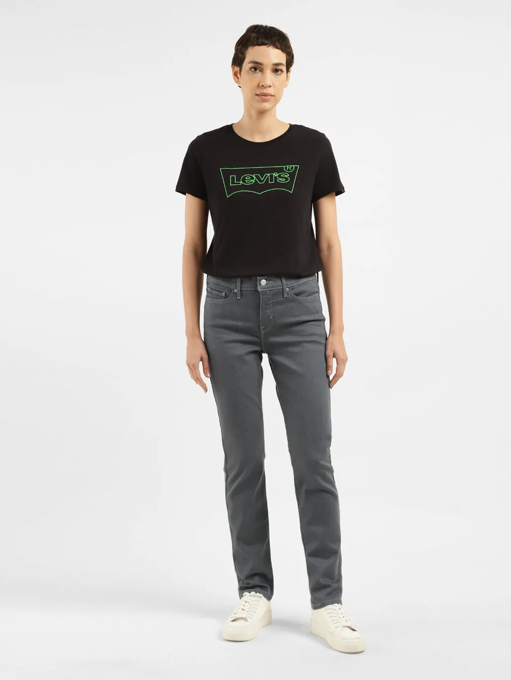 Classic Fit Design Holiday Vibes Evening Stroll Picnic Style Women's 312 Grey Straight Fit Mid Rise Jeans