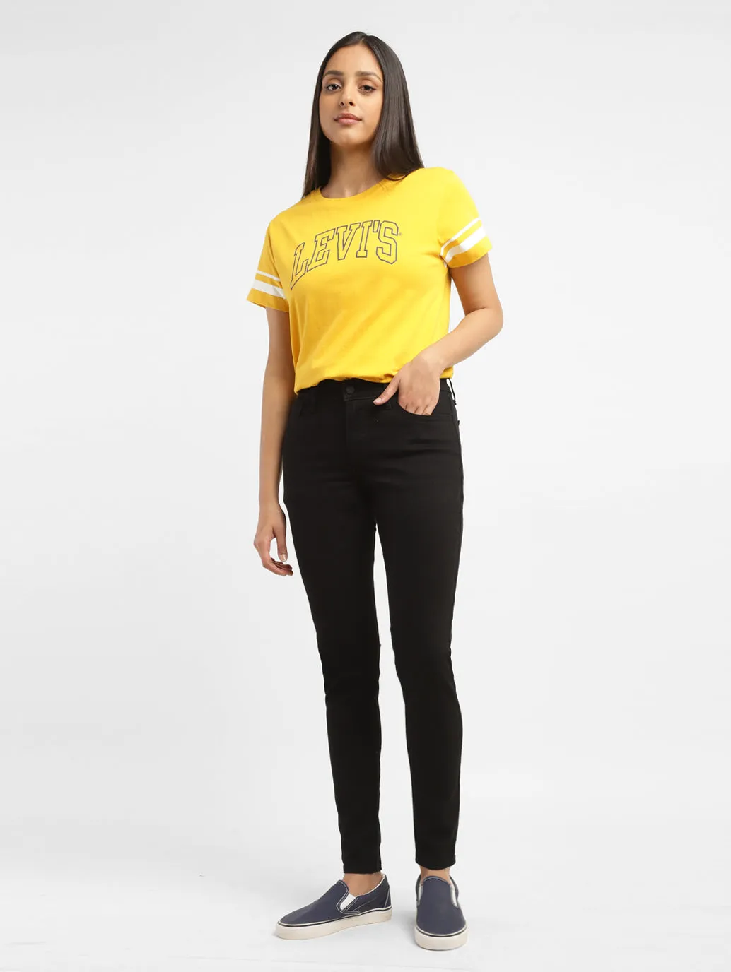 Women's 710 Black Skinny Fit Mid Rise Jeans Style Match Basic Piece