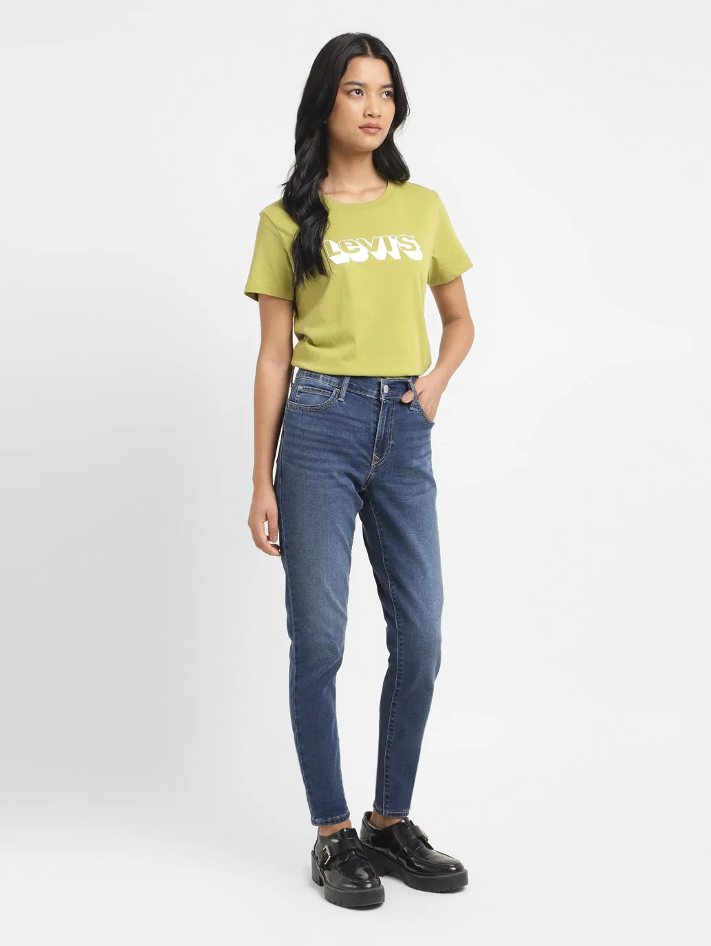 Women's 710 Indigo Skinny Fit Mid Rise Jeans Music Event Smooth Casual Everyday Motion