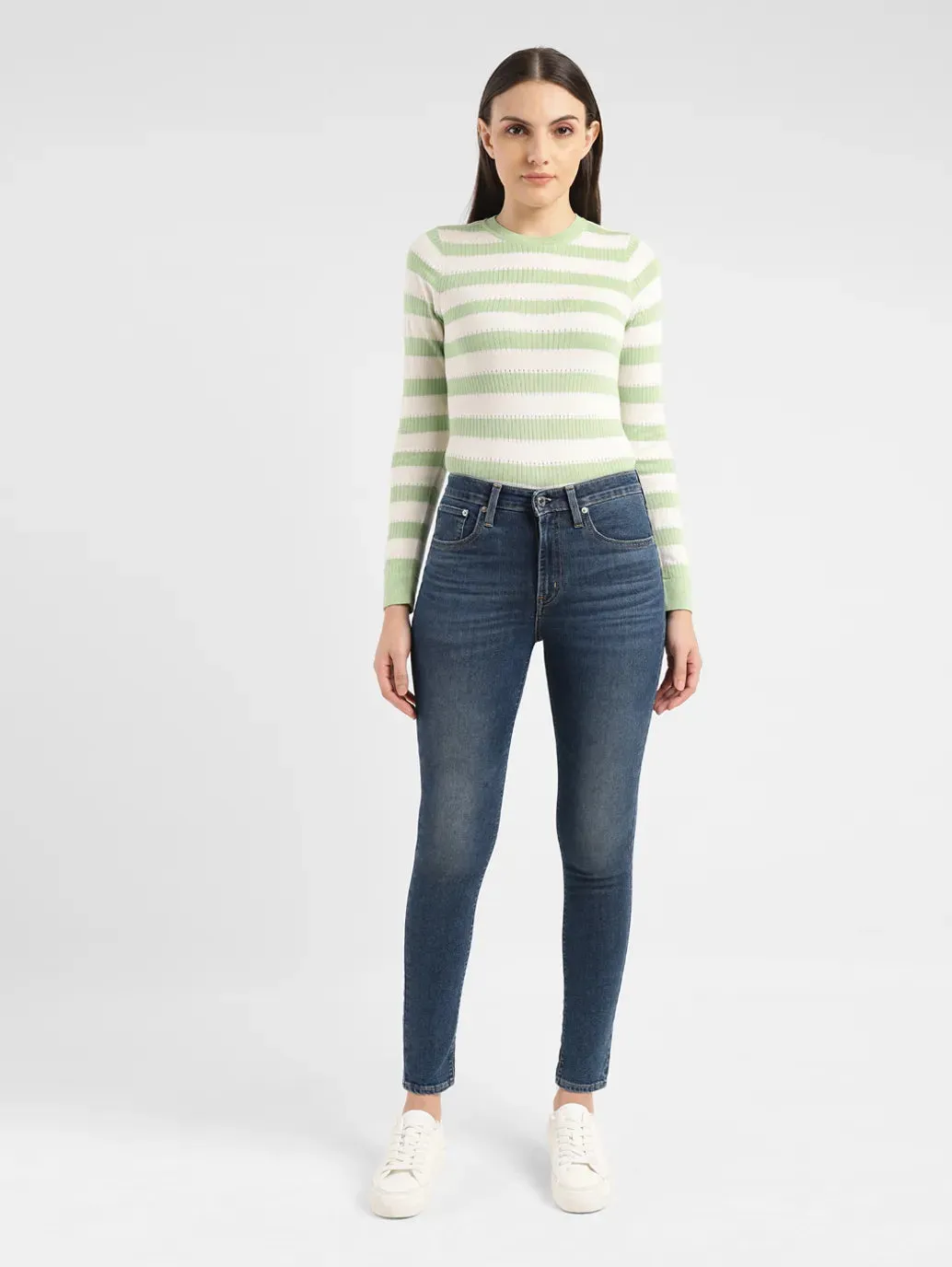 Women's 721 Blue Skinny Fit High Rise Jeans Comfortable Style Night Out City Walk Minimalist