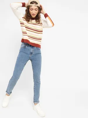 Women's 721 Blue Skinny Fit High Rise Jeans Selvedge Detailing